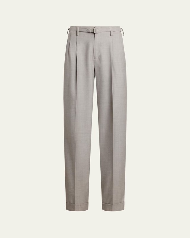 Pleated Wool Straight-Leg Trousers